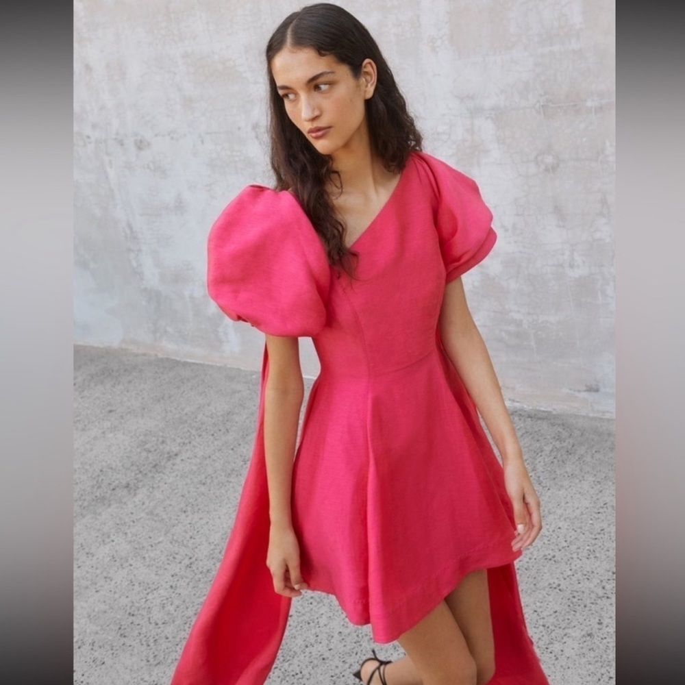 AJE | Arista Tulip Sleeve Mini Dress BOUGAINVILLEA RED